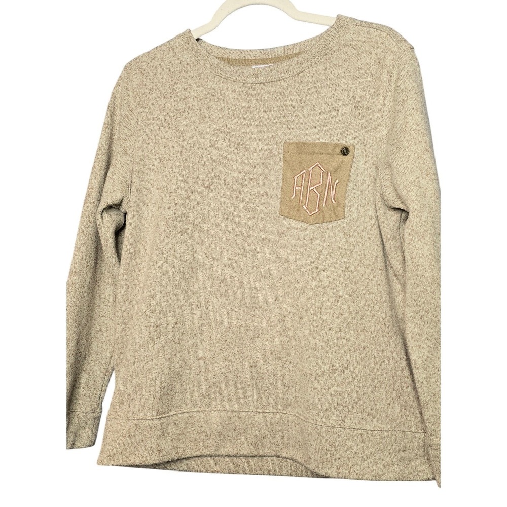 Marley Lilly Monogram Sweatshirt‎ Beige Speckled Crewneck Pocket Size Medium